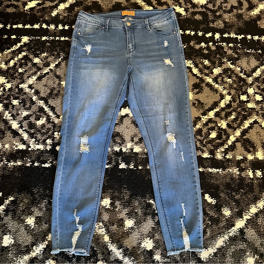 Wax Jean Butt, I Love You Women's Blue Distressed Jeans Sz 14